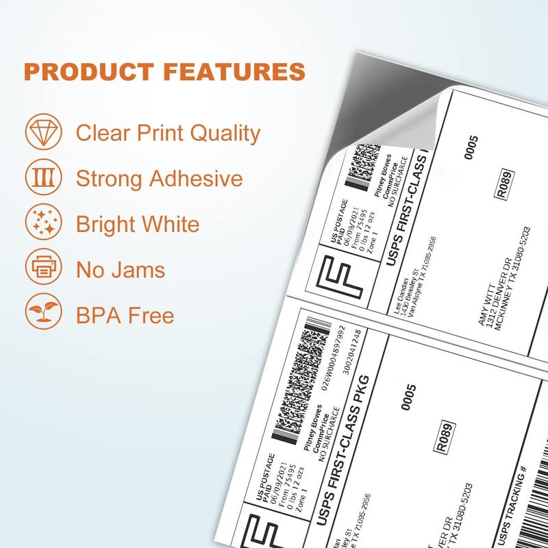 BESTEASY 200 Half Sheet Self Adhesive Shipping Labels, Laser/Ink Jet White Blank Shipping Labels 8.5" x 5.5" Address Labels (100 Sheet Total 200 Labels) - Image 3